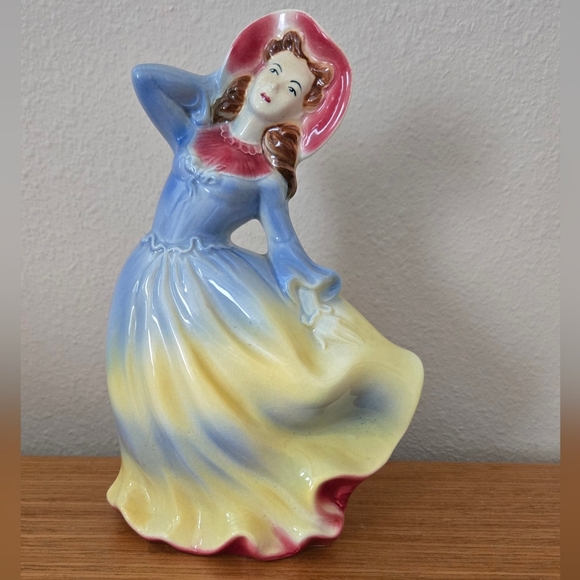 Vintage ROYAL COPLEY Pottery Dancing Lady Collectible Ceramic Figurine Blue Pink - Picture 1 of 7